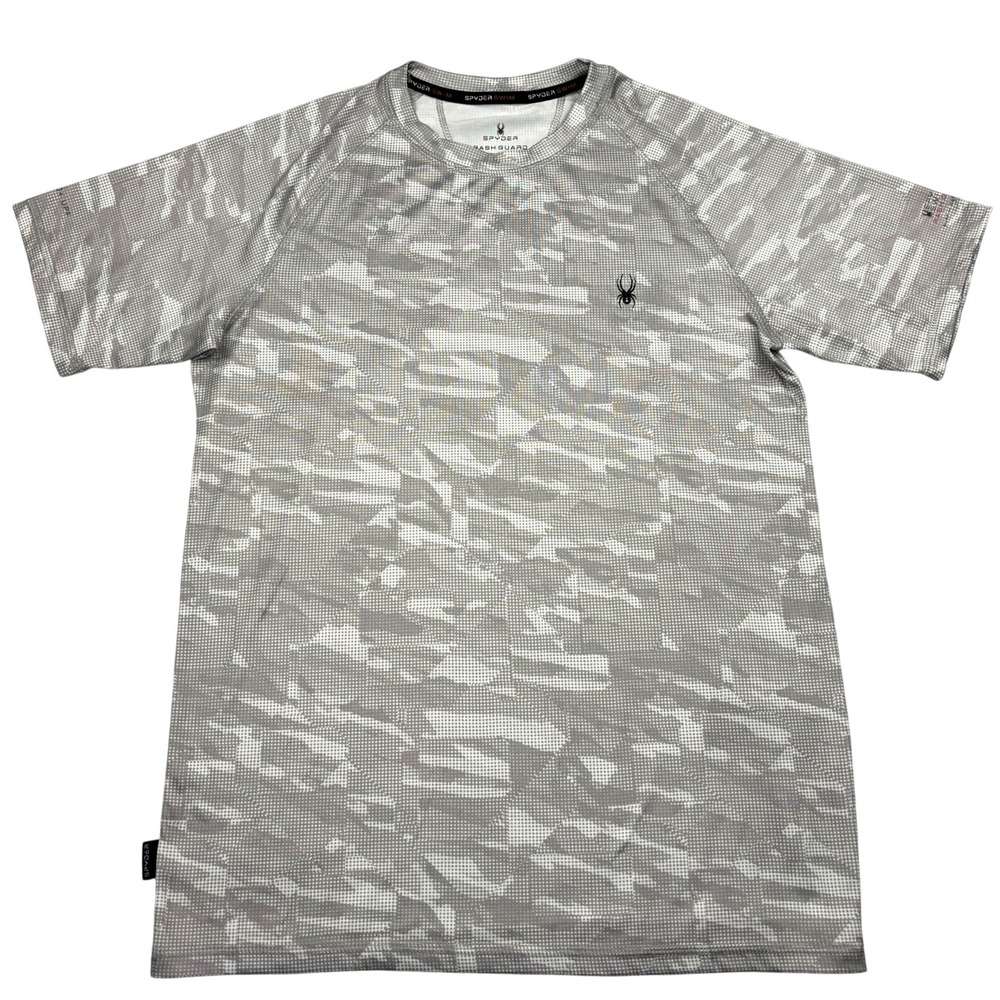 Spyder Mens Size S Rash Guard Swim Shirt Grey Camo UPF 30+ Short Sleeve Small